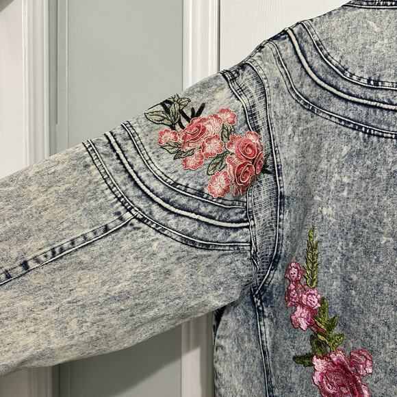Vintage Acid Wash Denim Jean Bomber Jacket Y2K Ruth Douglas Floral Size Medium - Picture 15 of 15